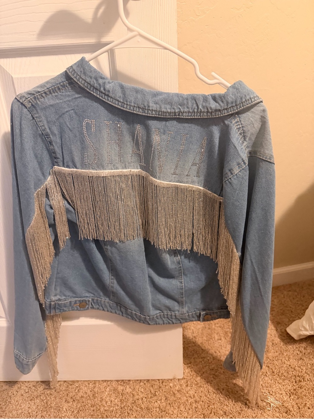 Shania Twain Concert Denim Fringe Jacket with Rhinestone Name size Medium